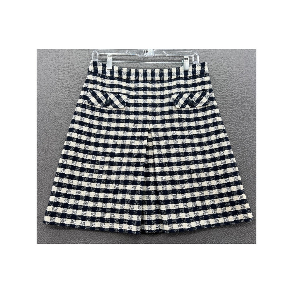 Brooks Brothers Red Fleece Skirt Womens 6 Navy Gingham Tweed A-Line Preppy